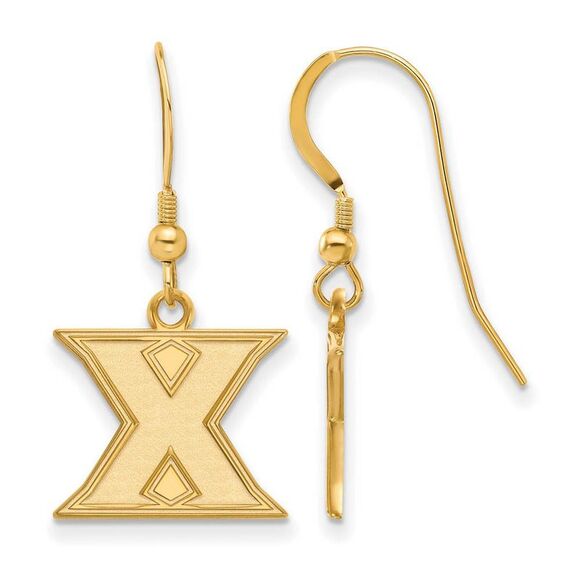 14k Gold Plated Silver Xavier University Small Dangle Earrings - Picture 1 of 3